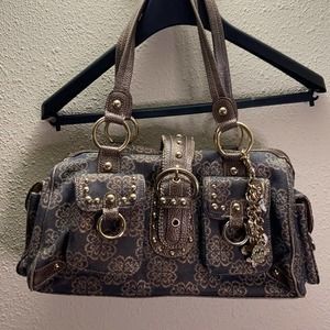 COPY - Kathy Van Zealand Brown & Gold Floral Satchel Handbag Brass Trim Bling L…